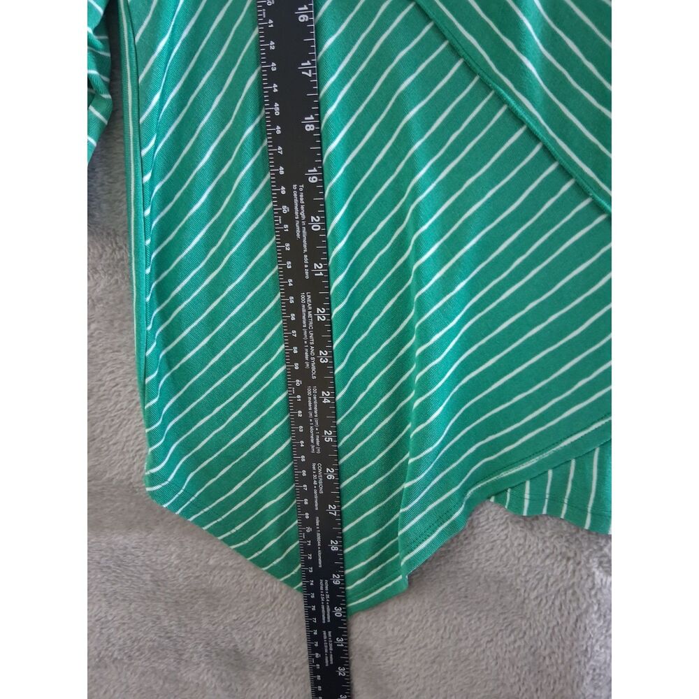 Chicos Travelers Top Sz 2 Lg Petite Liquid Knit 3/4 Sleeve Green Stripe Coastal - Picture 7 of 10